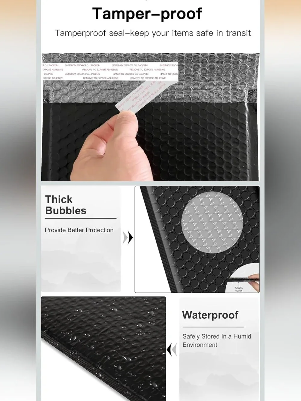 10 Black Bubble Mailers 6x10 Inch Pack Usable Size 6x9